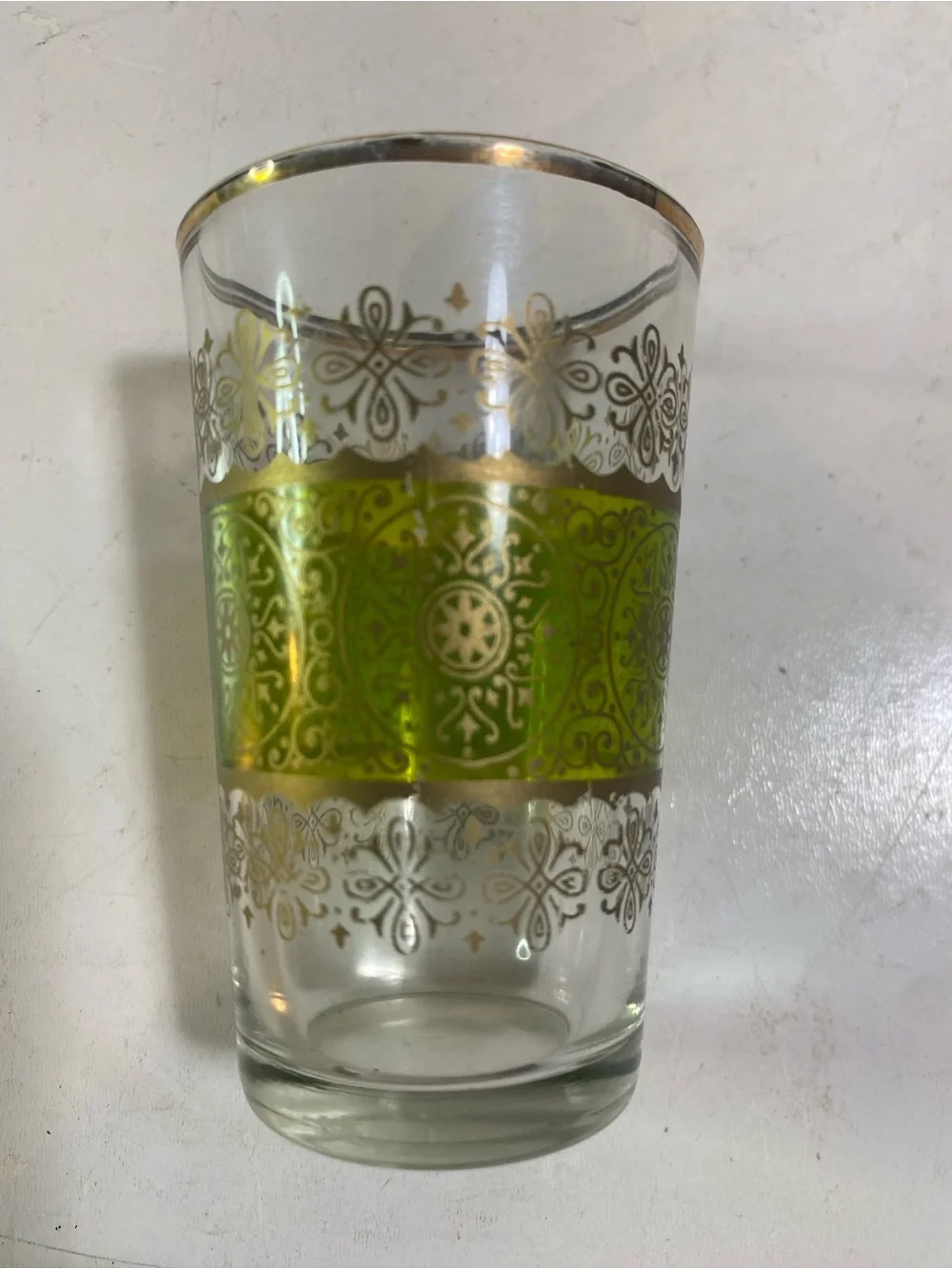 Set Of 4 Moroccan Royal Blue & Green Bar Glasses Gold Moorish Arabesque Design